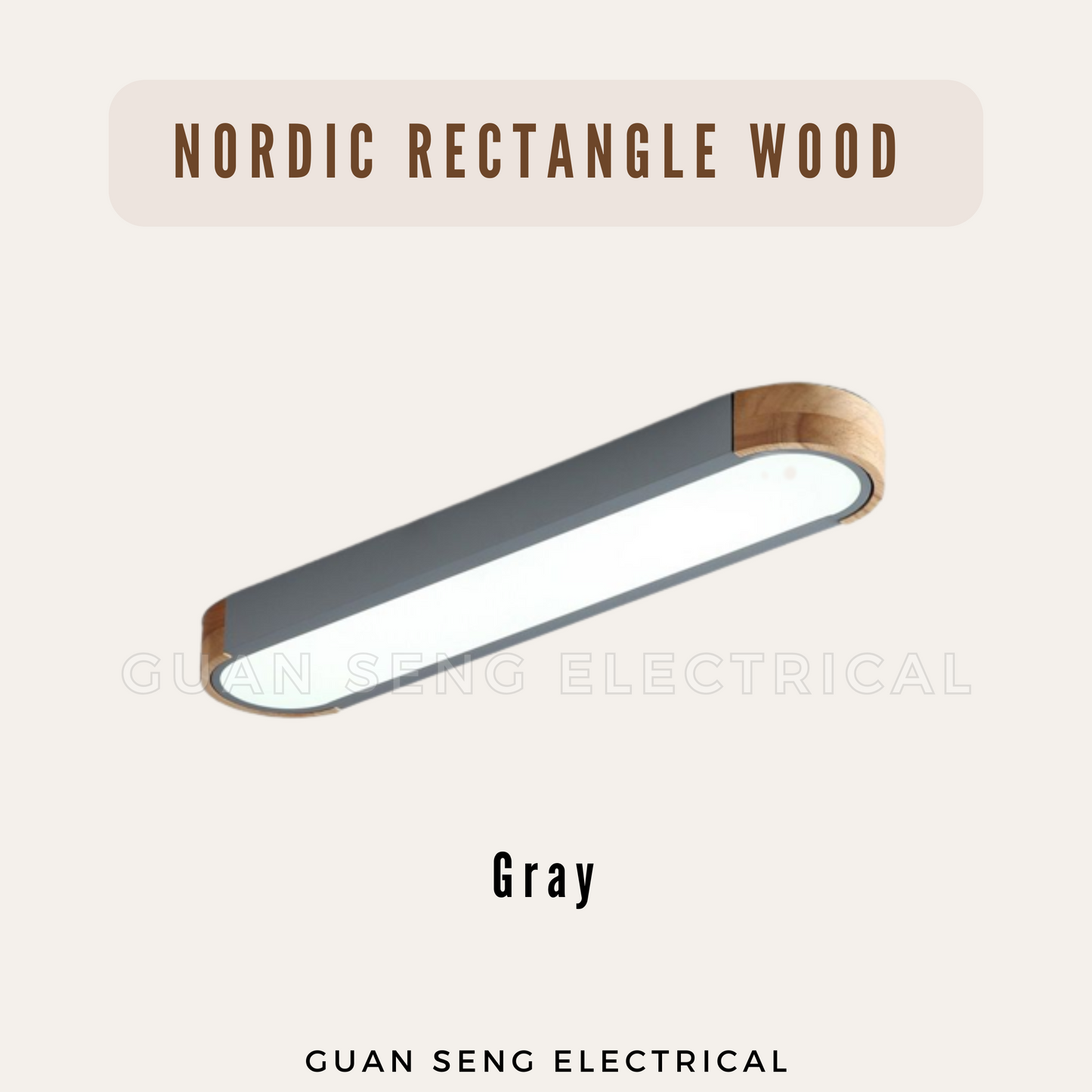 Nordic Rectangle Wood Dark Grey White Ceiling Light