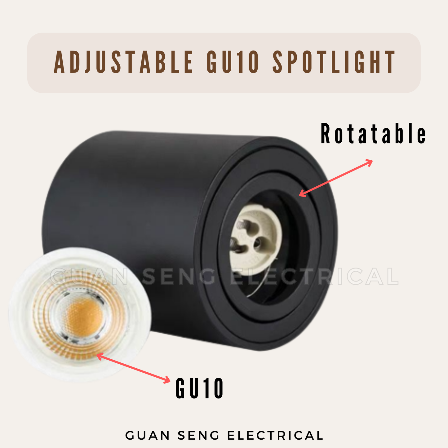 LED GU10 Adjustable Surface Spotlight Black White