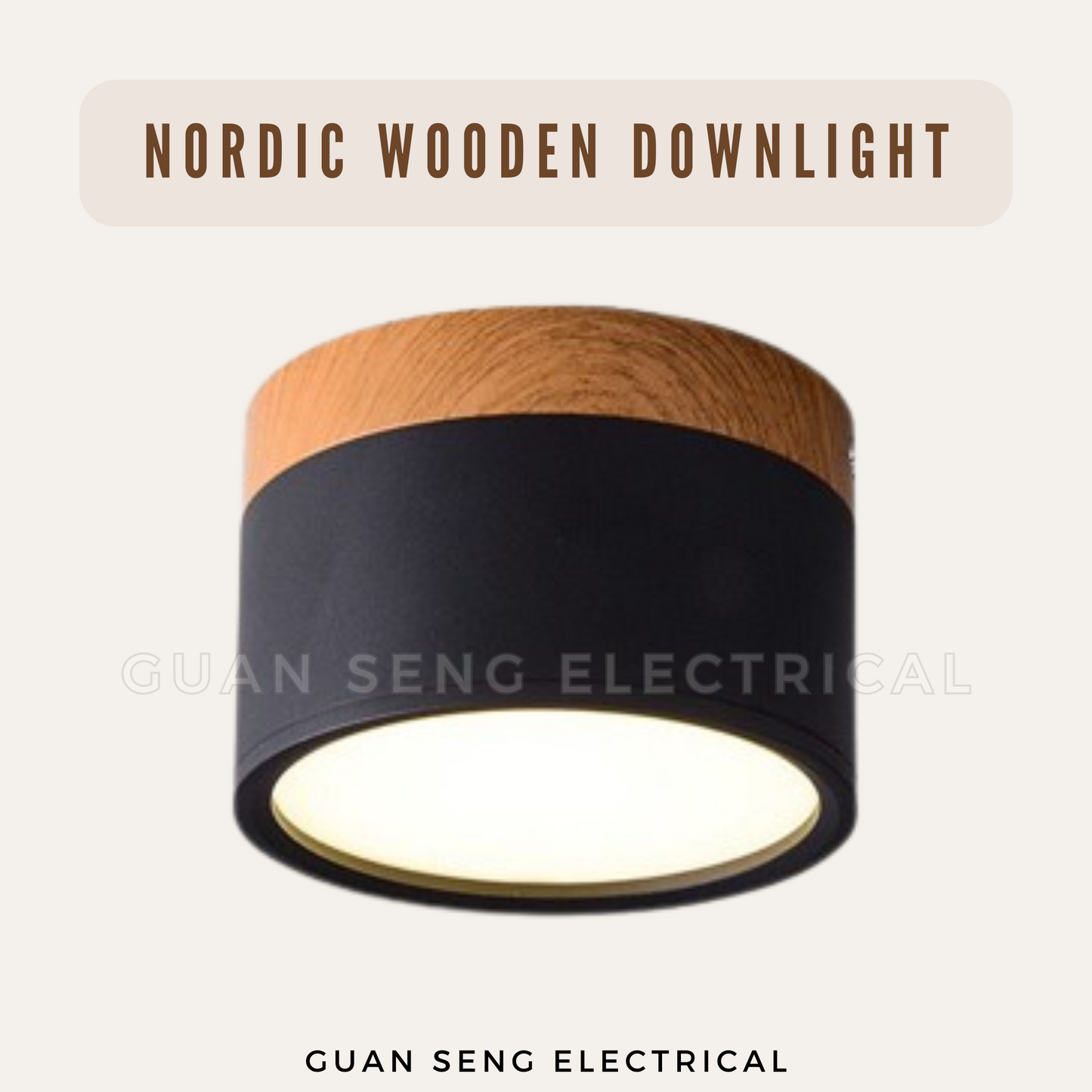 Nordic 15W LED Surface Downlight Black White with Wood 3Tone TriTone