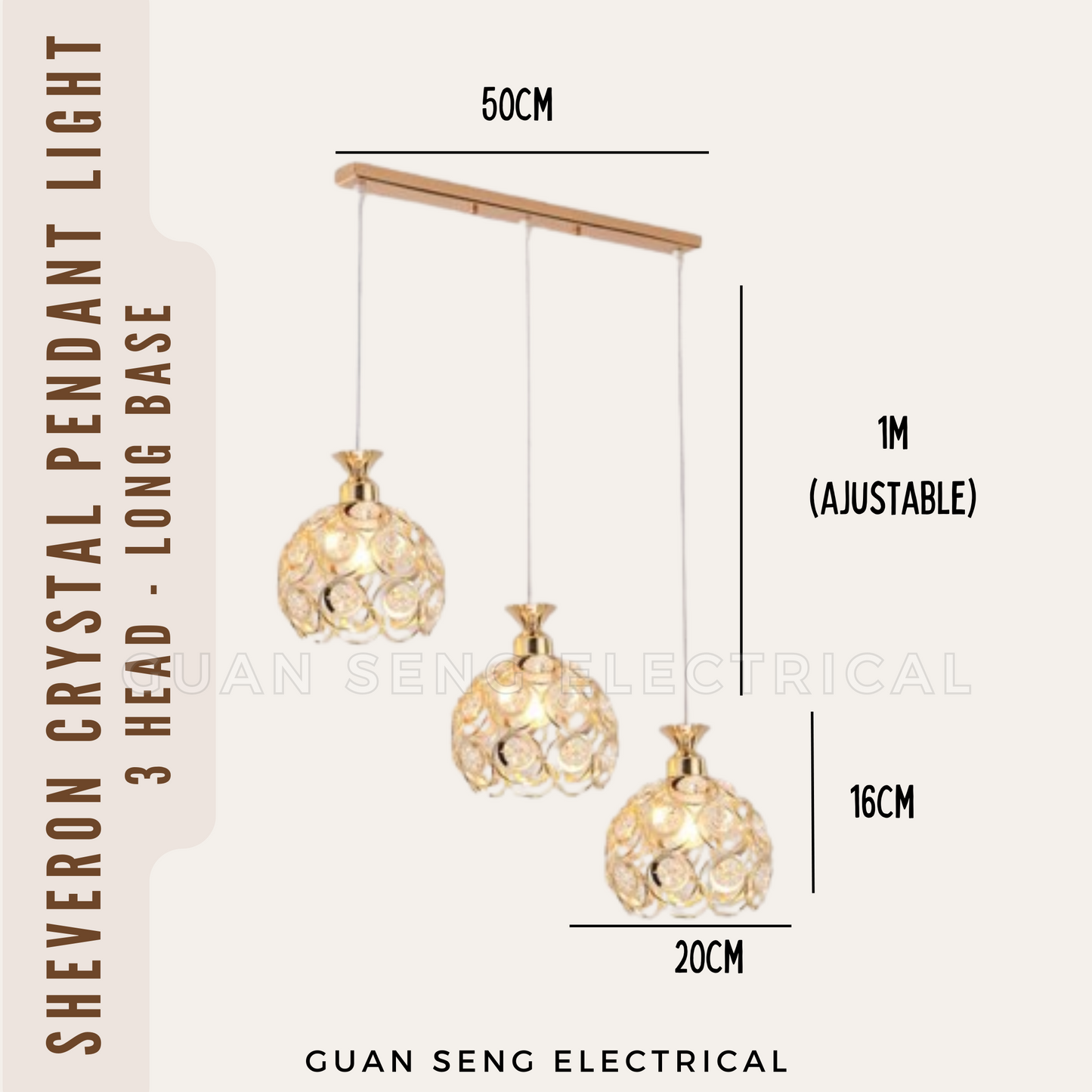 Sheveron Crystal Pendant Light Black Gold E27 Bulb