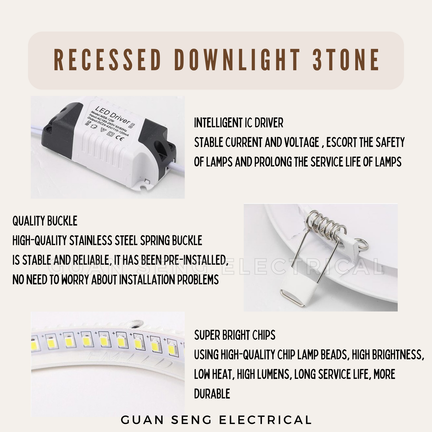 Recessed Downlight 9W 12W Square Round - 3Tone