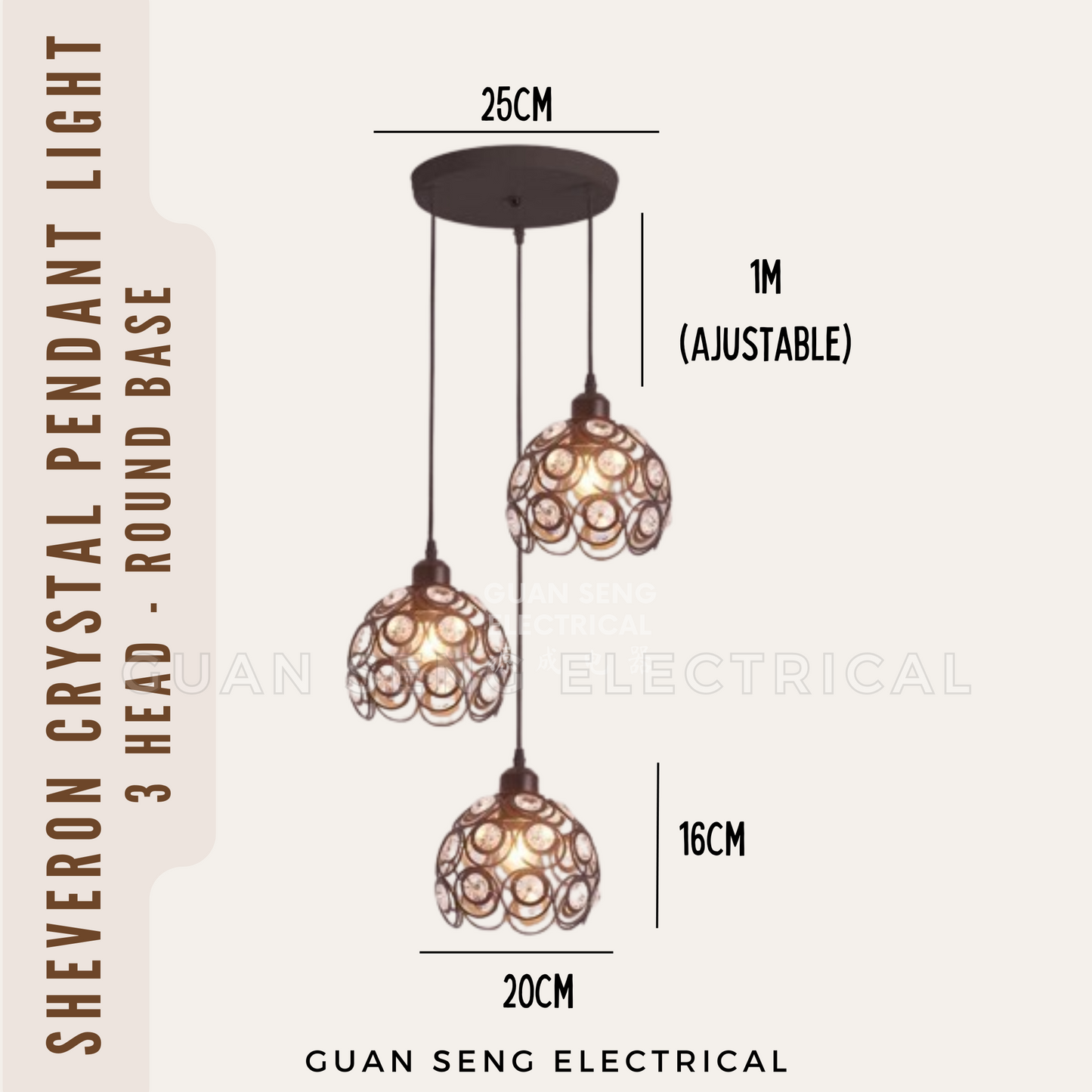 Sheveron Crystal Pendant Light Black Gold E27 Bulb