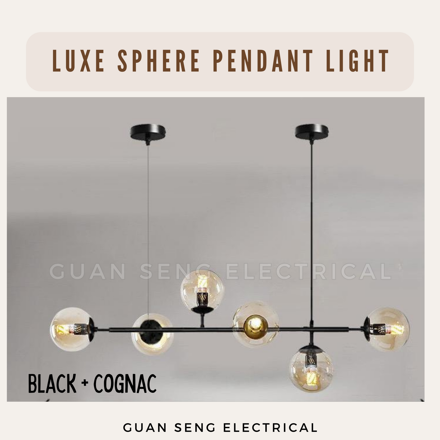 Luxe Sphere Chandelier Pendant Light E27 Bulb Black with Smokey Grey Cognac | Guan Seng Electrical