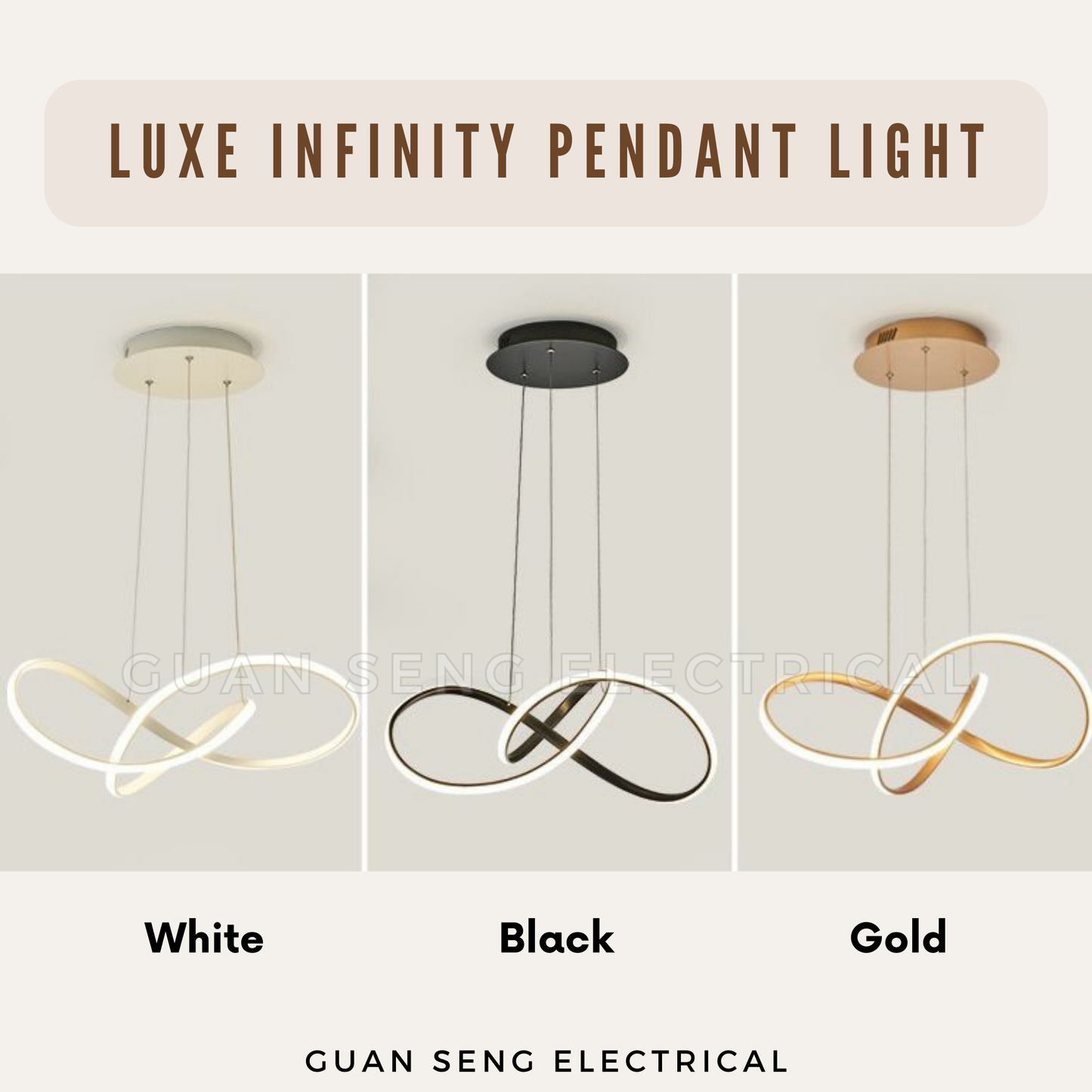 Luxe Infinity Pendant Light White Black Gold