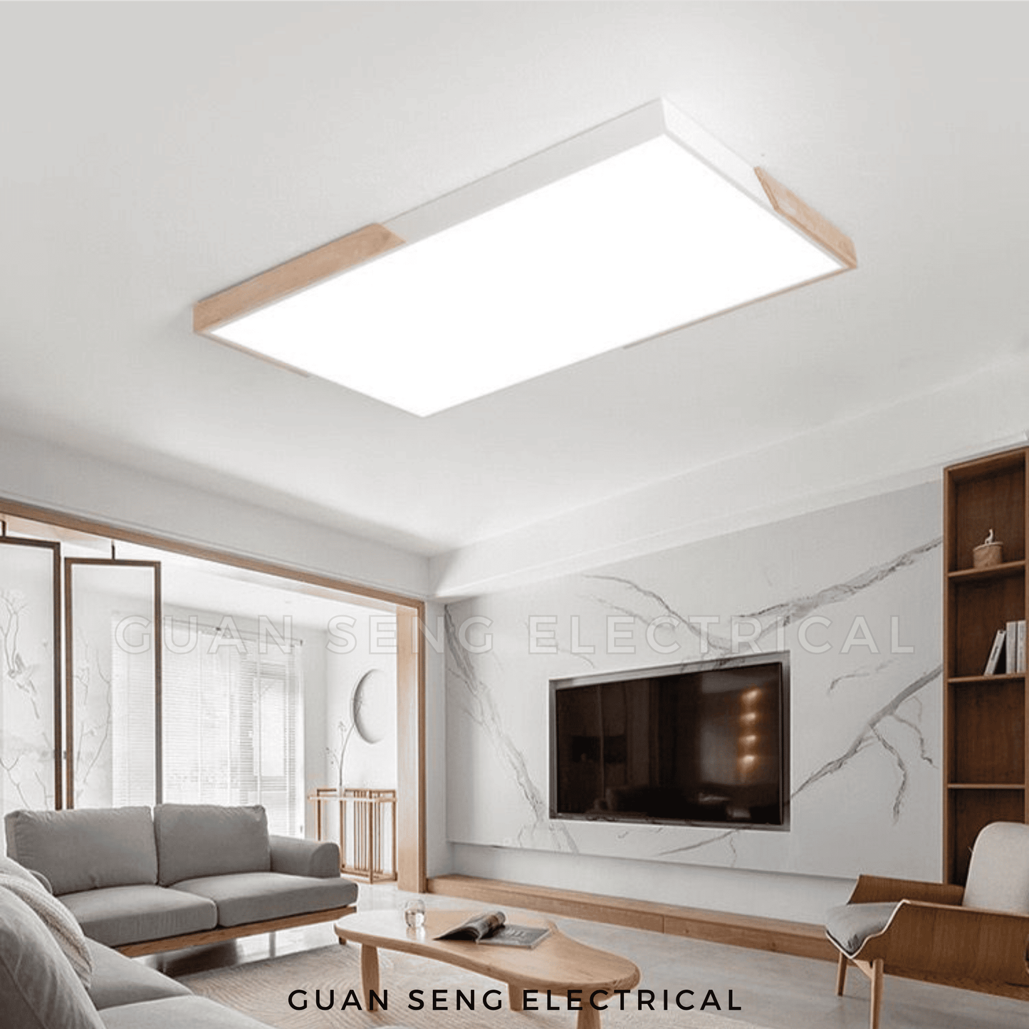 Nordic Rectangle Wood Ceiling Light Black White Daylight 3Tone 48W 72W