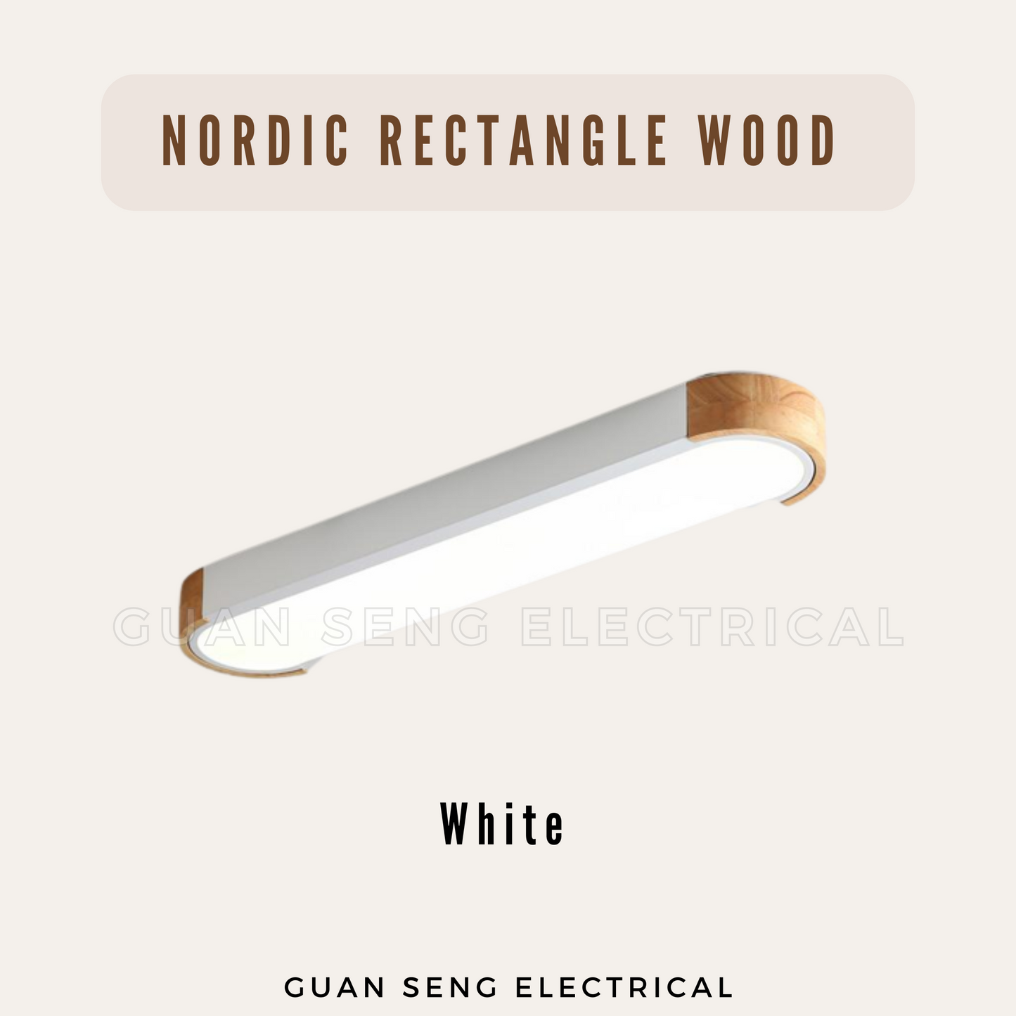 Nordic Rectangle Wood Dark Grey White Ceiling Light