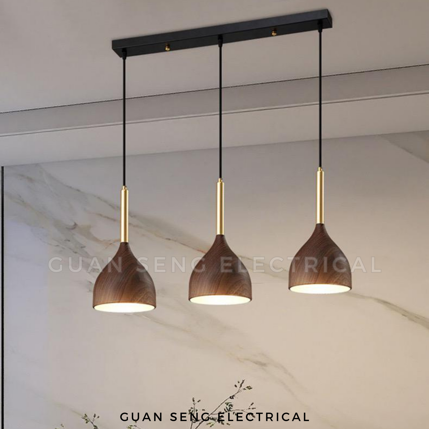 Japanese Wood Style Pendant Light E27 Bulb Dark Wood