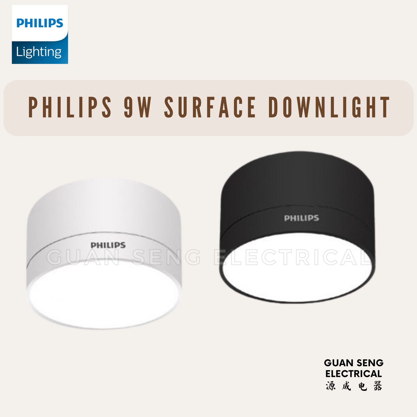 Philips 9W Surface Downlight Black White