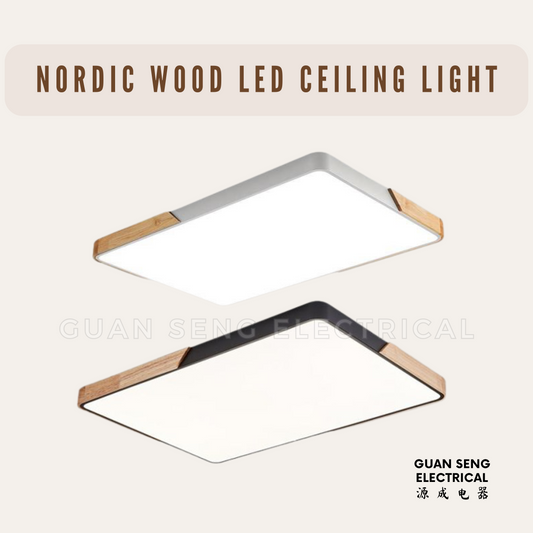 Nordic Rectangle Wood Ceiling Light Black White Daylight 3Tone 48W 72W