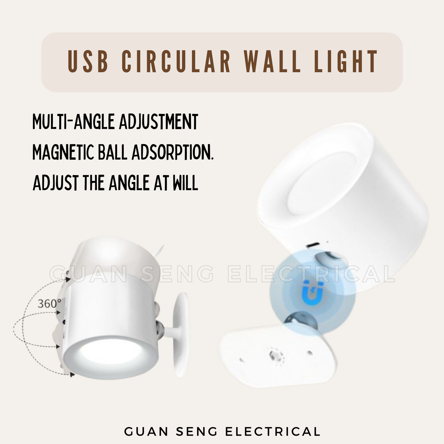 USB Circular Magnetic Wall Light Black White