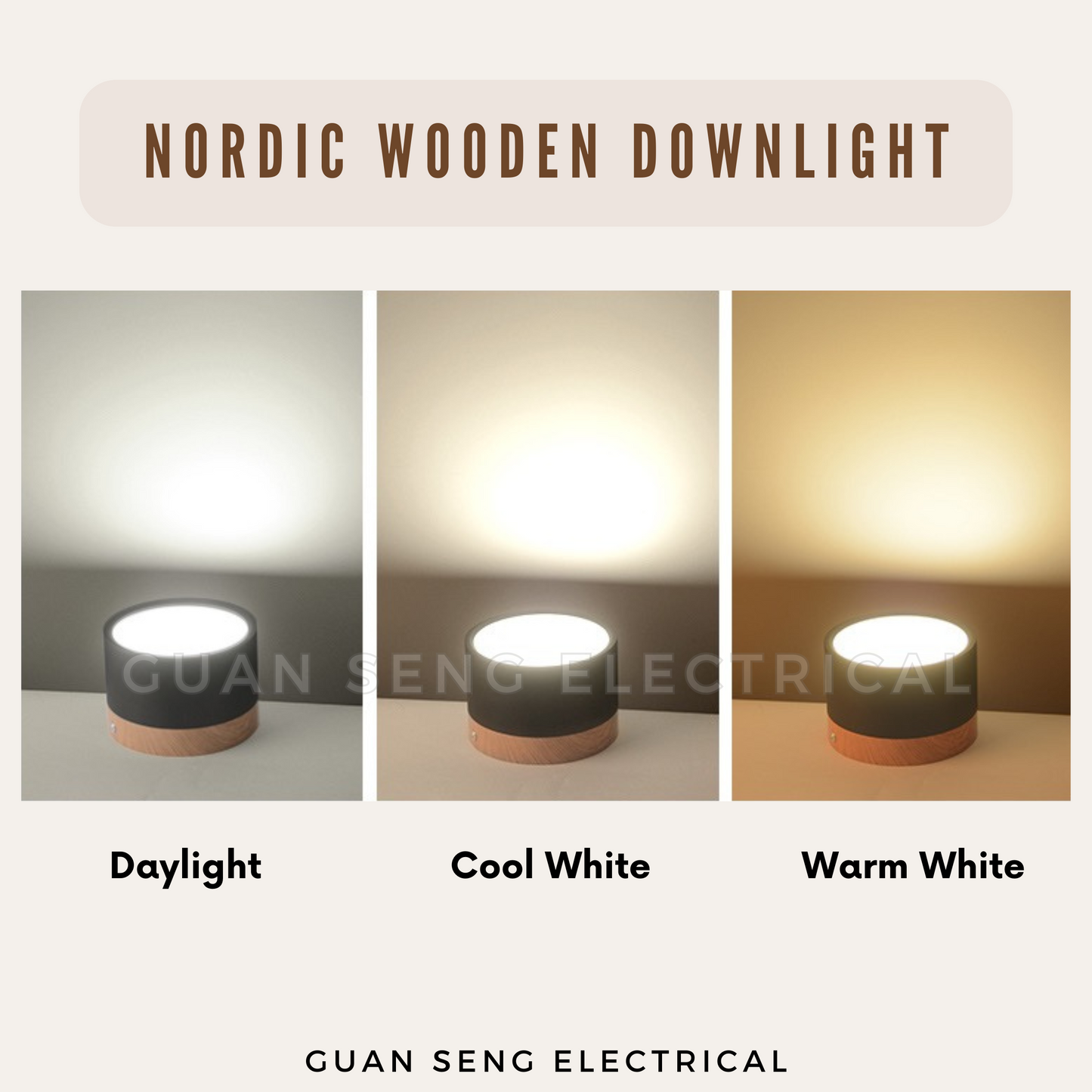 Nordic 15W LED Surface Downlight Black White with Wood 3Tone TriTone