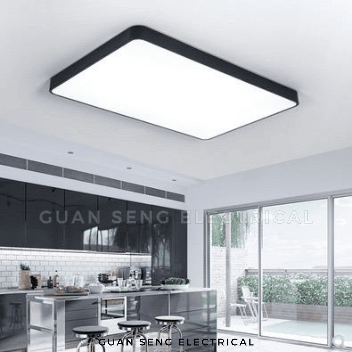 Nordic Black White Rectangle Ceiling Light Daylight 3Tone 48W