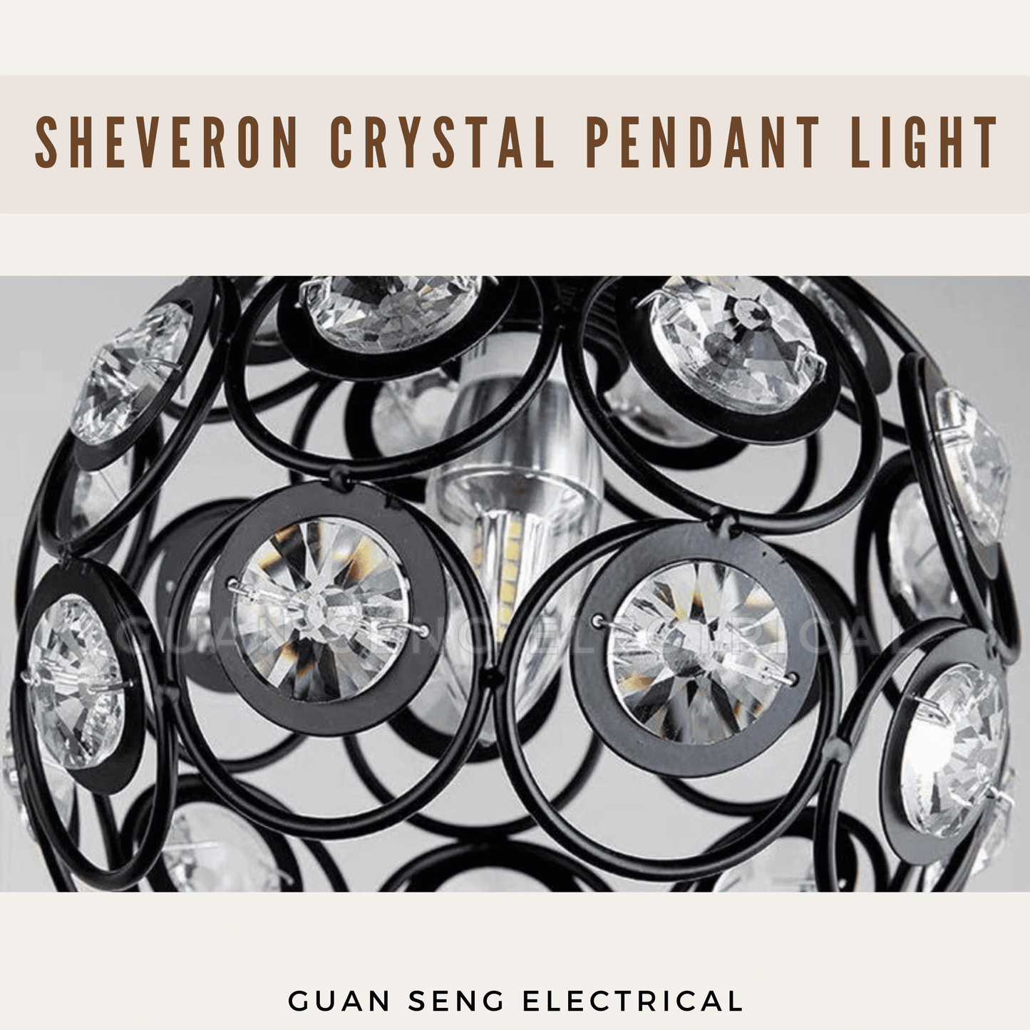 Sheveron Crystal Pendant Light Black Gold E27 Bulb