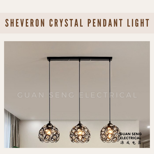 Sheveron Crystal Pendant Light Black Gold E27 Bulb