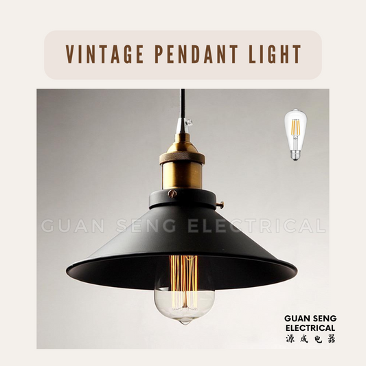 Vintage Single Pendant Light Black E27 Bulb