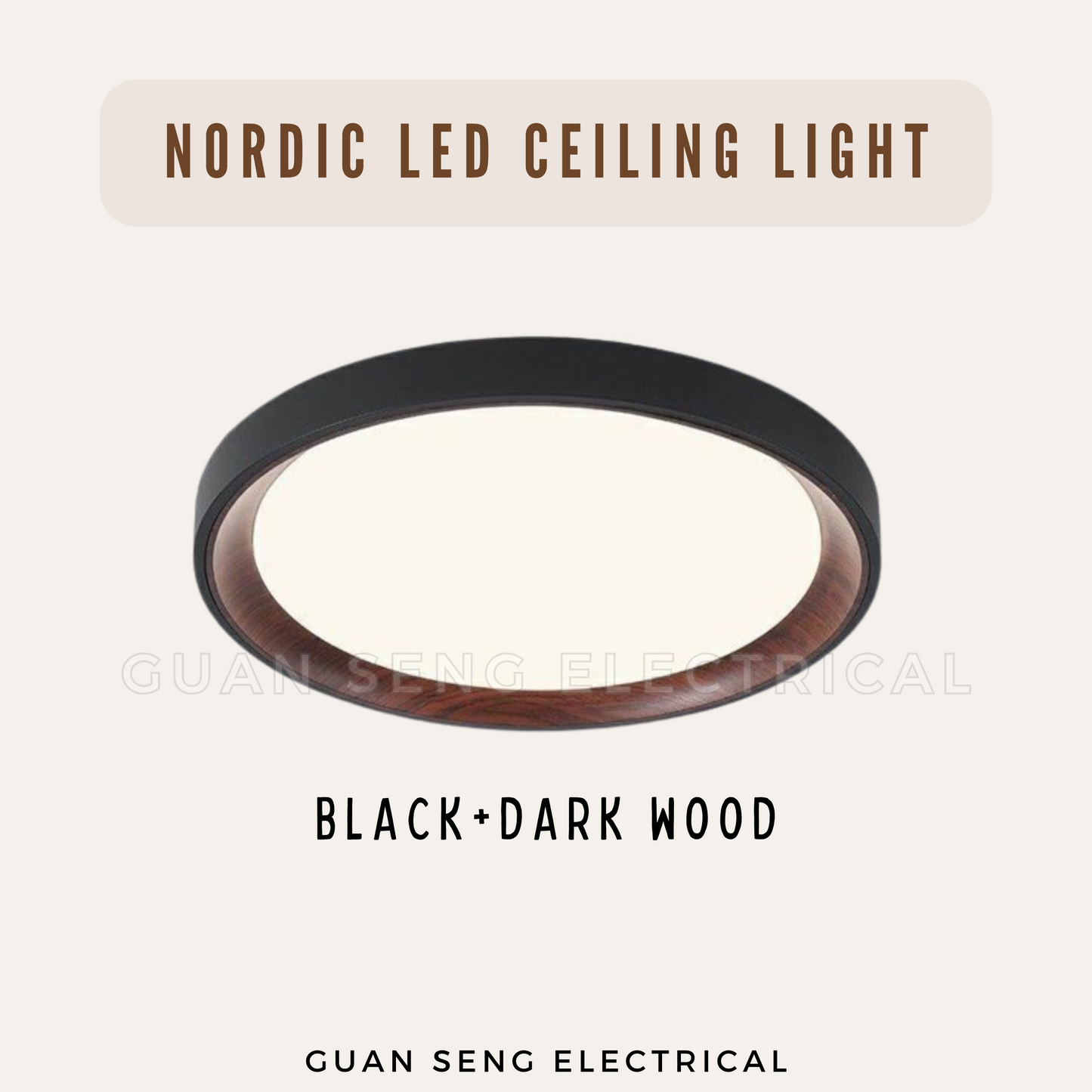 Nordic Ceiling Light with Inner Wood Print 36W Daylight 3Tone