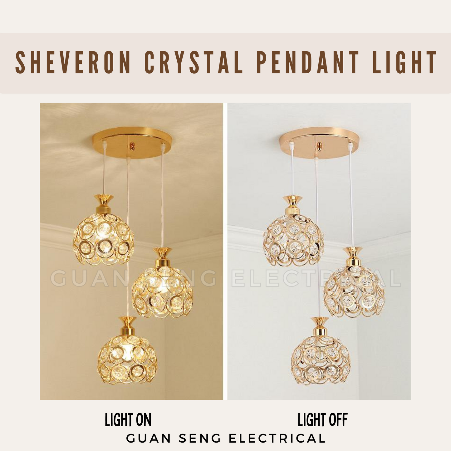 Sheveron Crystal Pendant Light Black Gold E27 Bulb