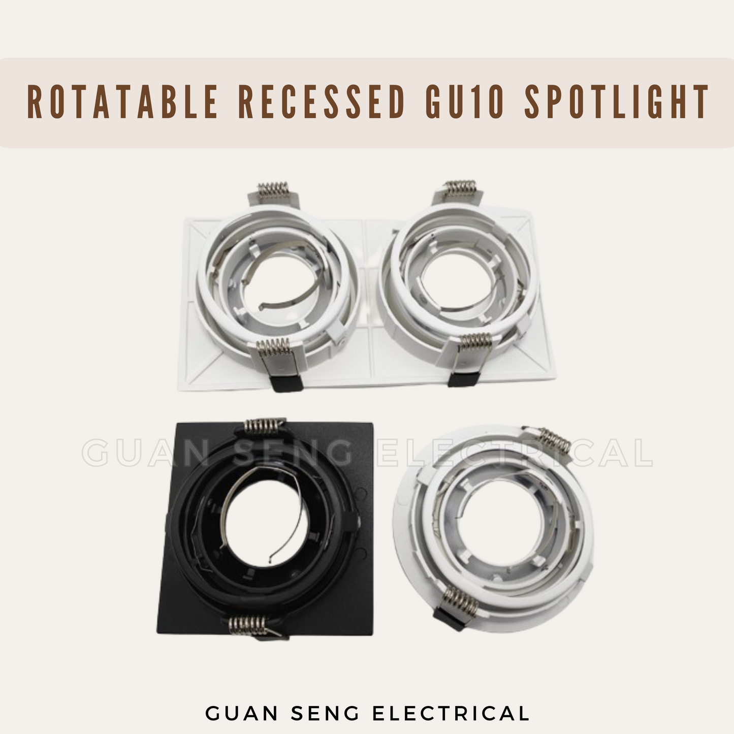 Rotatable Recessed GU10 Spotlight Downlight Double Head Square Double Axis Black White