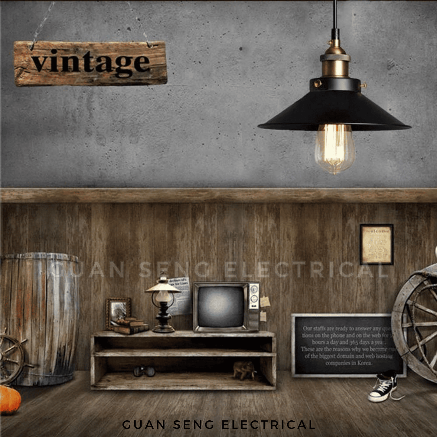 Vintage Single Pendant Light Black E27 Bulb