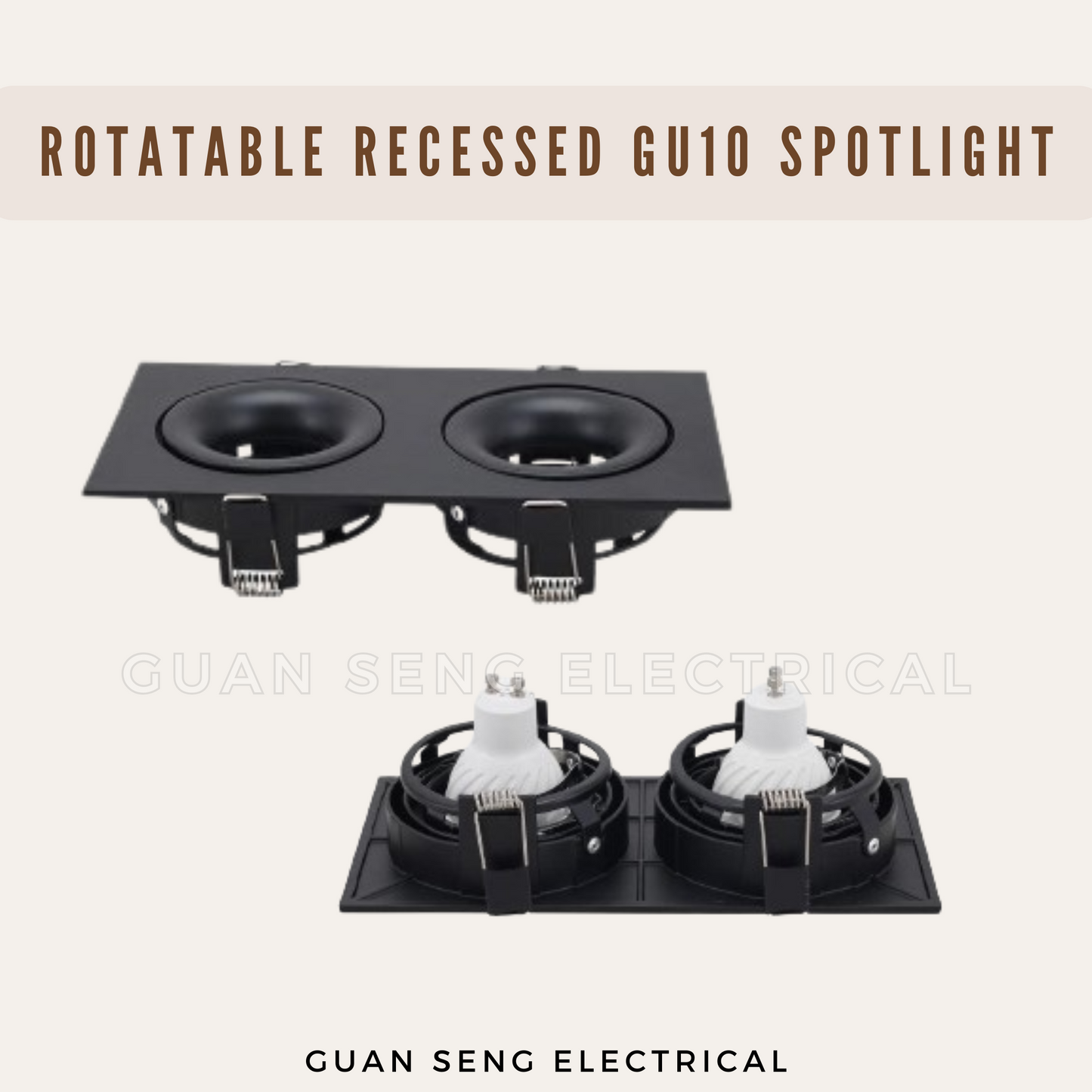 Rotatable Recessed GU10 Spotlight Downlight Double Head Square Double Axis Black White