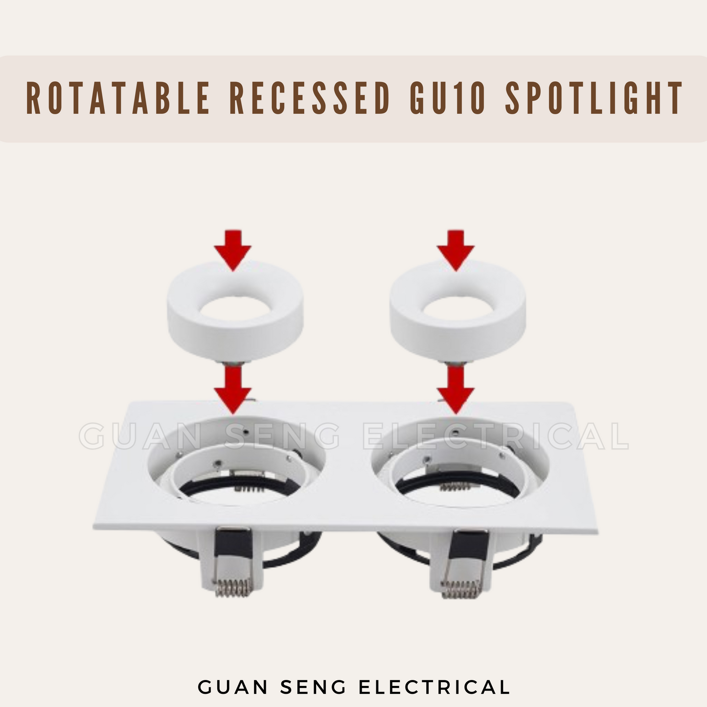 Rotatable Recessed GU10 Spotlight Downlight Double Head Square Double Axis Black White