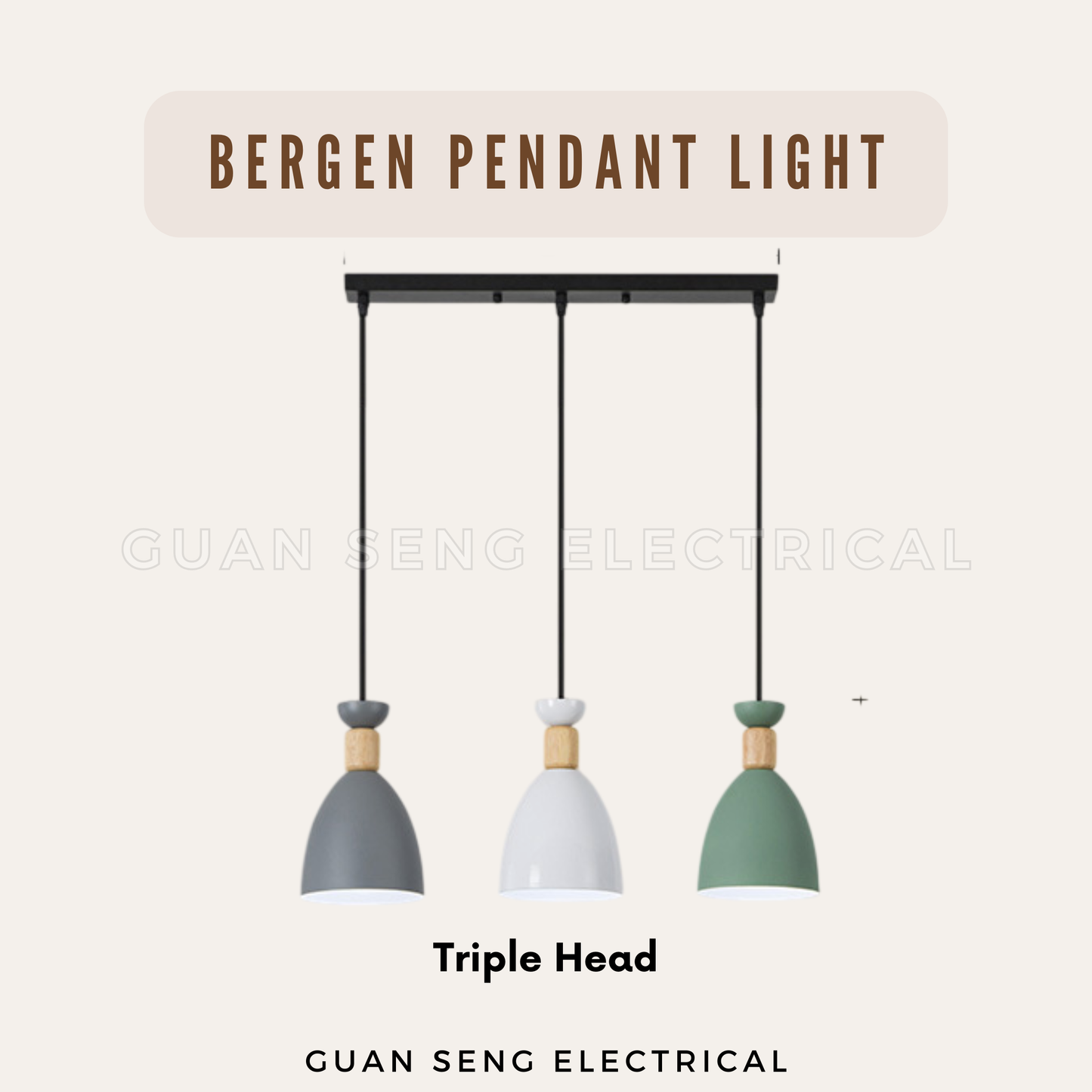 Bergen Pendant Light E27 Bulb Single Head 3 Heads