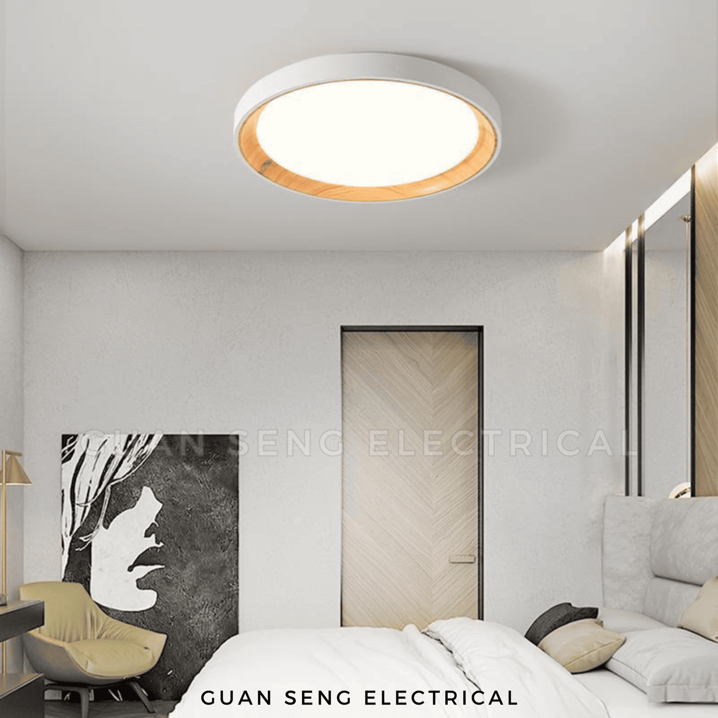 Nordic Ceiling Light with Inner Wood Print 36W Daylight 3Tone