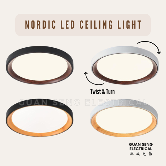 Nordic Ceiling Light with Inner Wood Print 36W Daylight 3Tone