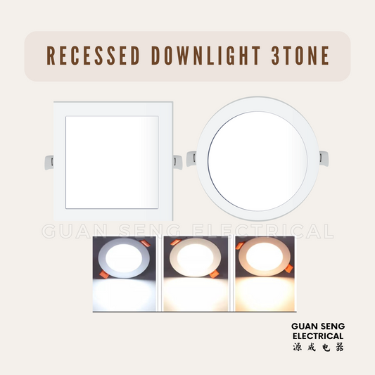 Recessed Downlight 9W 12W Square Round - 3Tone