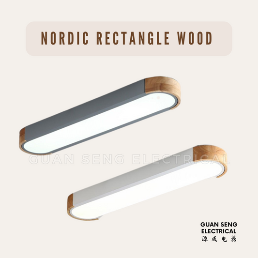 Nordic Rectangle Wood Dark Grey White Ceiling Light