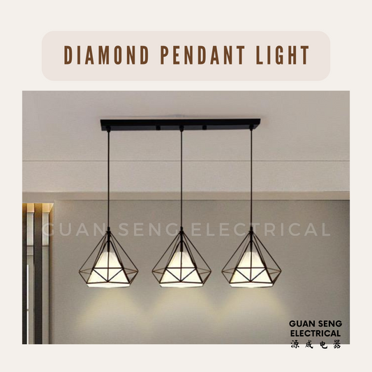 Diamond Pendant Light Black Gold E27 Bulb | Guan Seng Electrical
