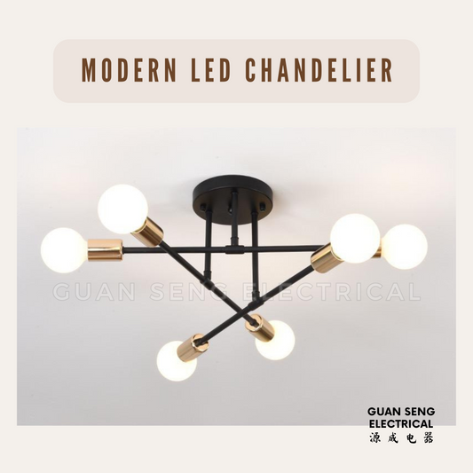 Modern LED Chandelier Ceiling Light E27 Bulb 6 Head