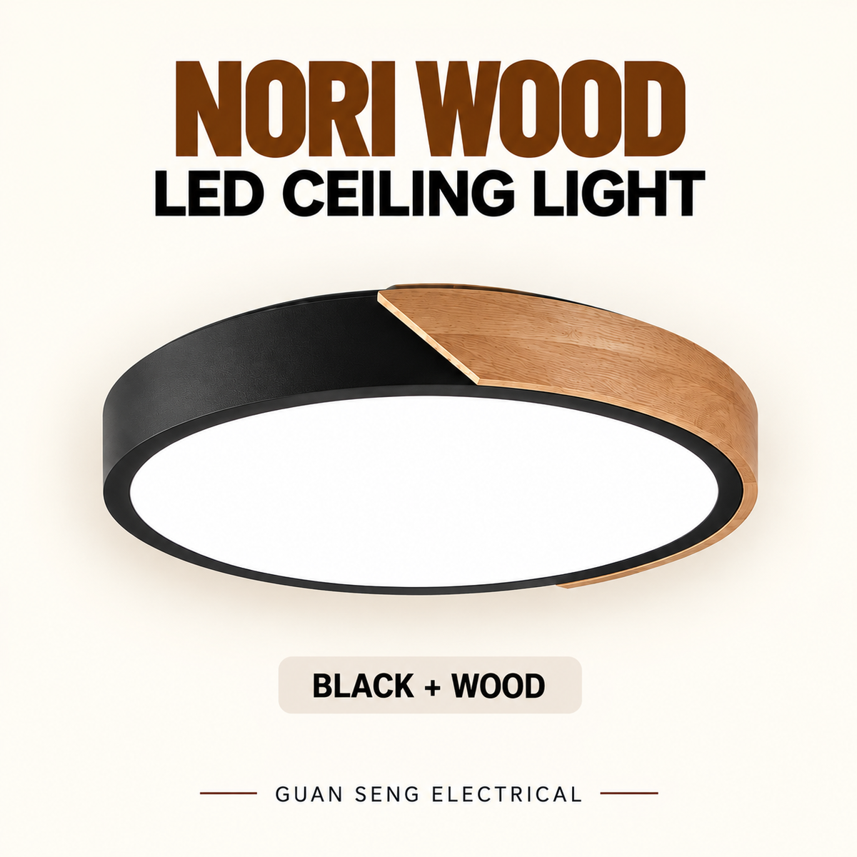 Nori Wood Ceiling Light Black White 24W 36W 48W