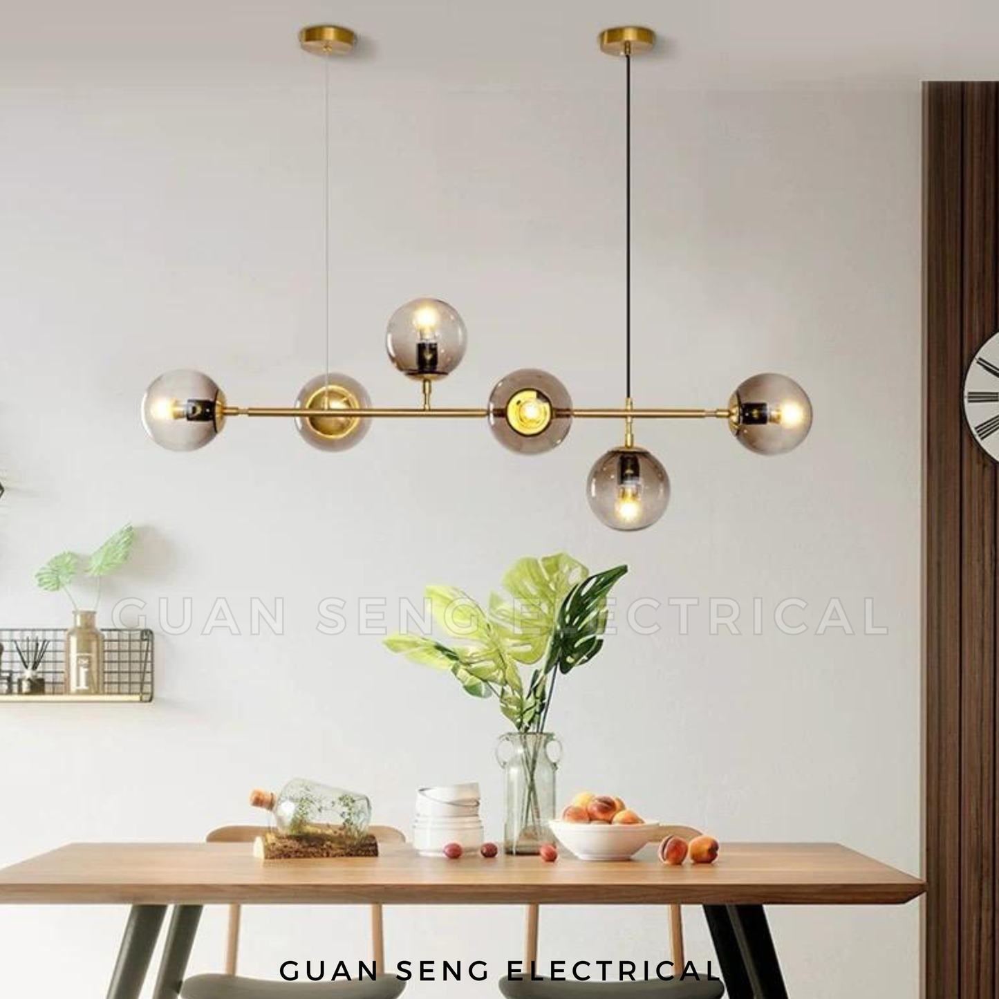 Nova Sphere Chandelier Pendant Light E27 Bulb Black Gold with Smokey Black | Guan Seng Electrical