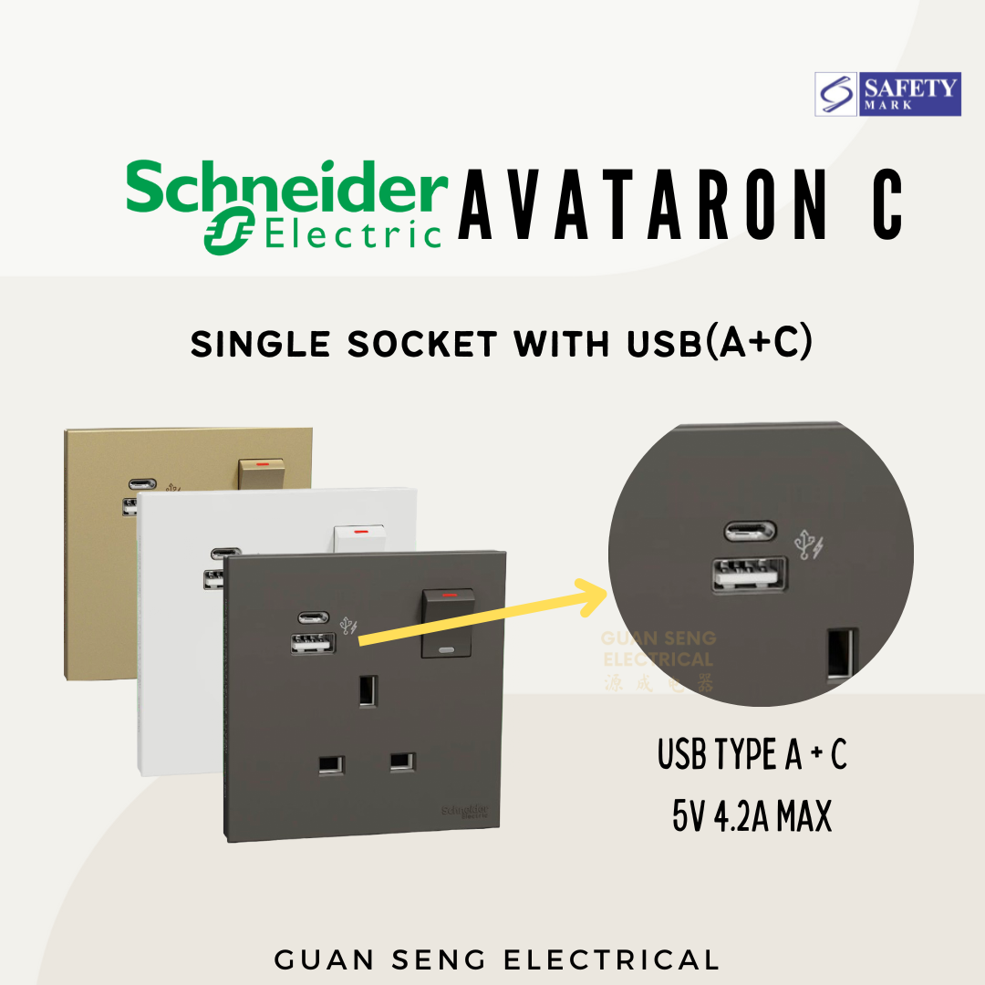 Schneider Avataron C 13A Single Socket with USB