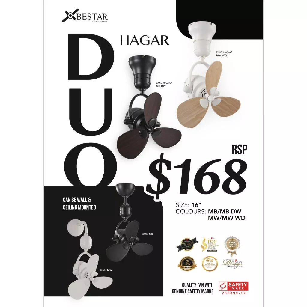 BESTAR 16" DUO Hager Corner Ceiling / Wall Mount Fan with Remote Control