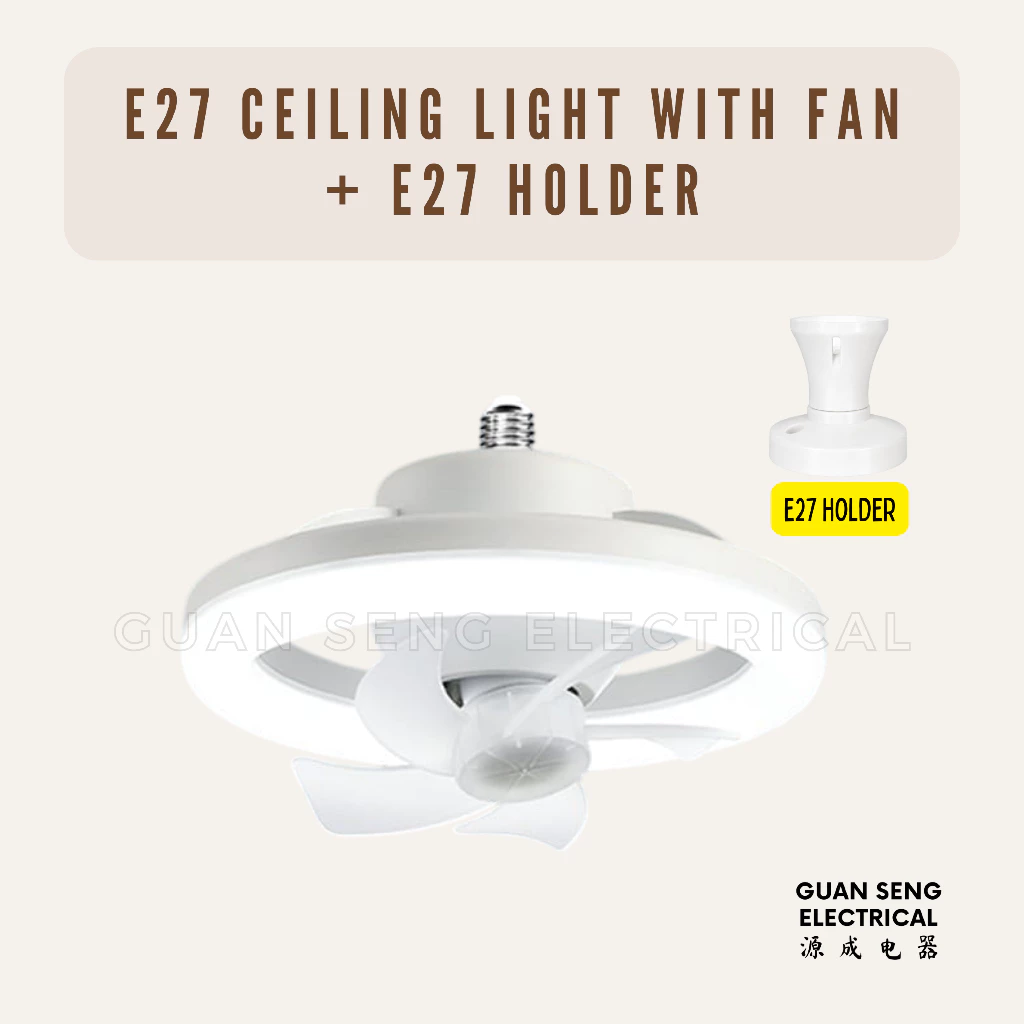 E27 Base Ceiling Light with Fan Remote Controller Dimmable 3 Speed 360 Rotation