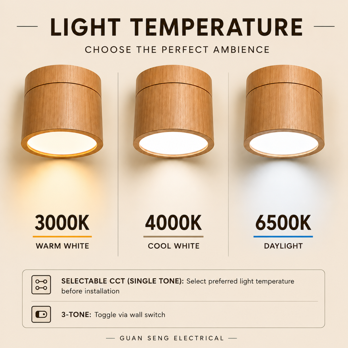 Zen Wood Surface Downlight 15W Selectable CCT 3 Tone