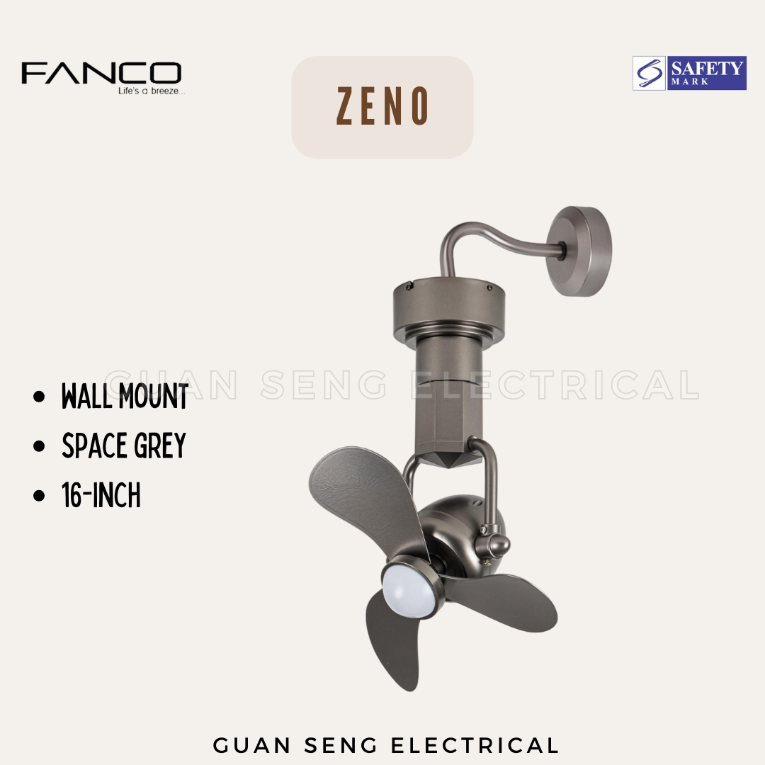 FANCO ZENO 16" DC Motor Ceiling / Wall Mounting Fan with Dimmable LED Light
