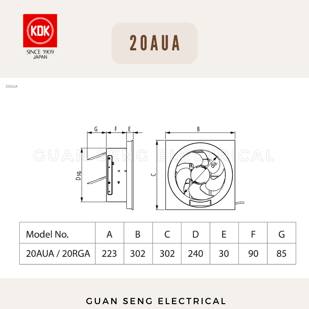 KDK 20 25 30 AUA Exhaust Fan Wall Mount Ventilating Fan