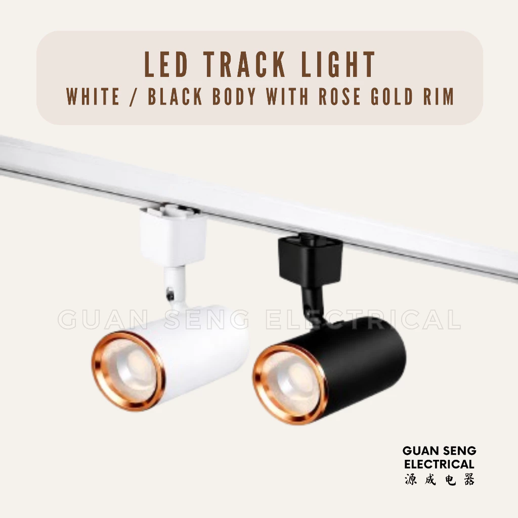 LED Track Light GU10 Black White With Rose Gold Rim