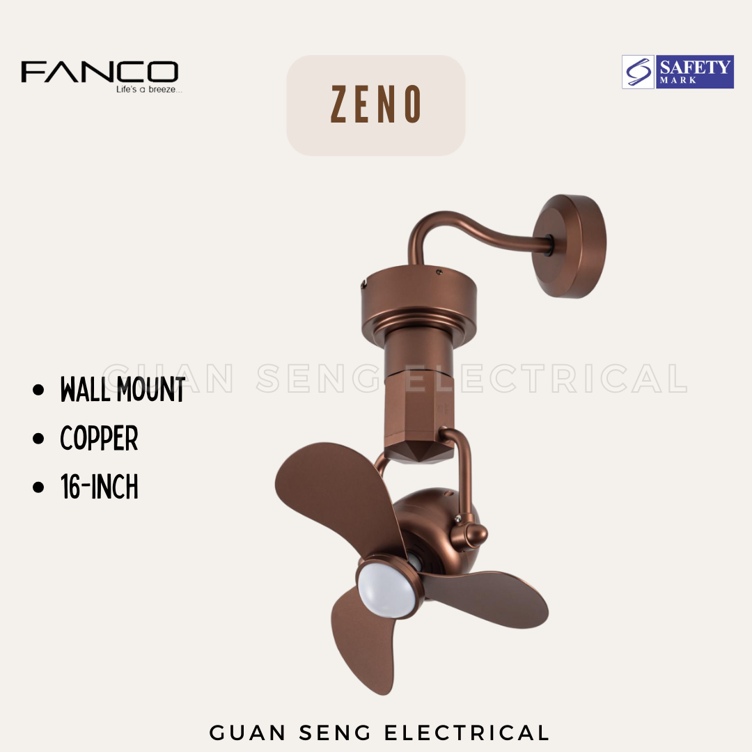 FANCO ZENO 16" DC Motor Ceiling / Wall Mounting Fan with Dimmable LED Light