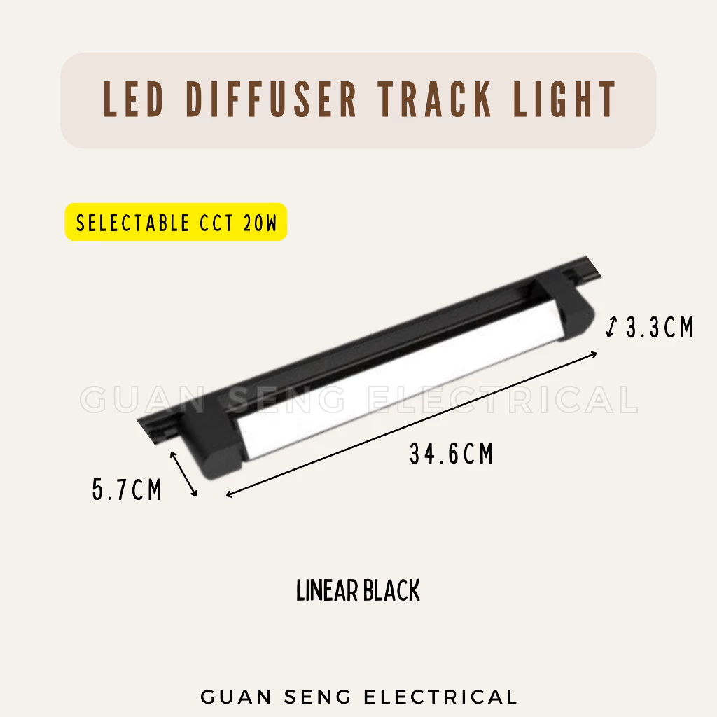 LED Diffuser Track Light 20W 24W 40W Black White | Guan Seng Electrical