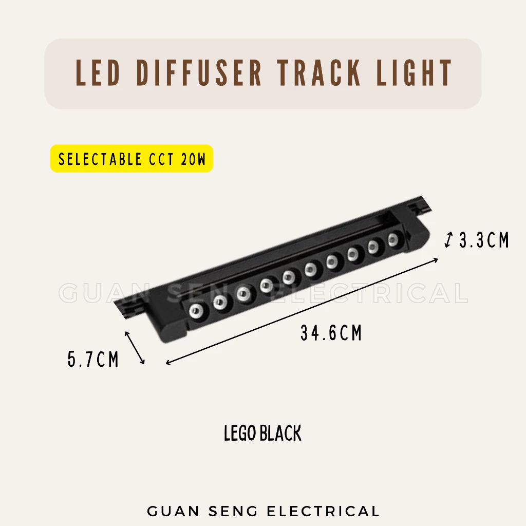 LED Diffuser Track Light 20W 24W 40W Black White | Guan Seng Electrical