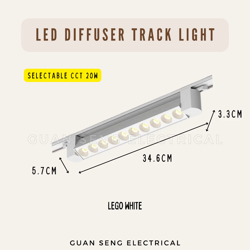 LED Diffuser Track Light 20W 24W 40W Black White | Guan Seng Electrical