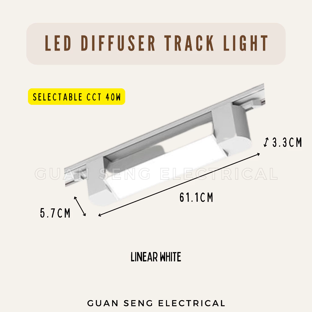 LED Diffuser Track Light 20W 24W 40W Black White | Guan Seng Electrical