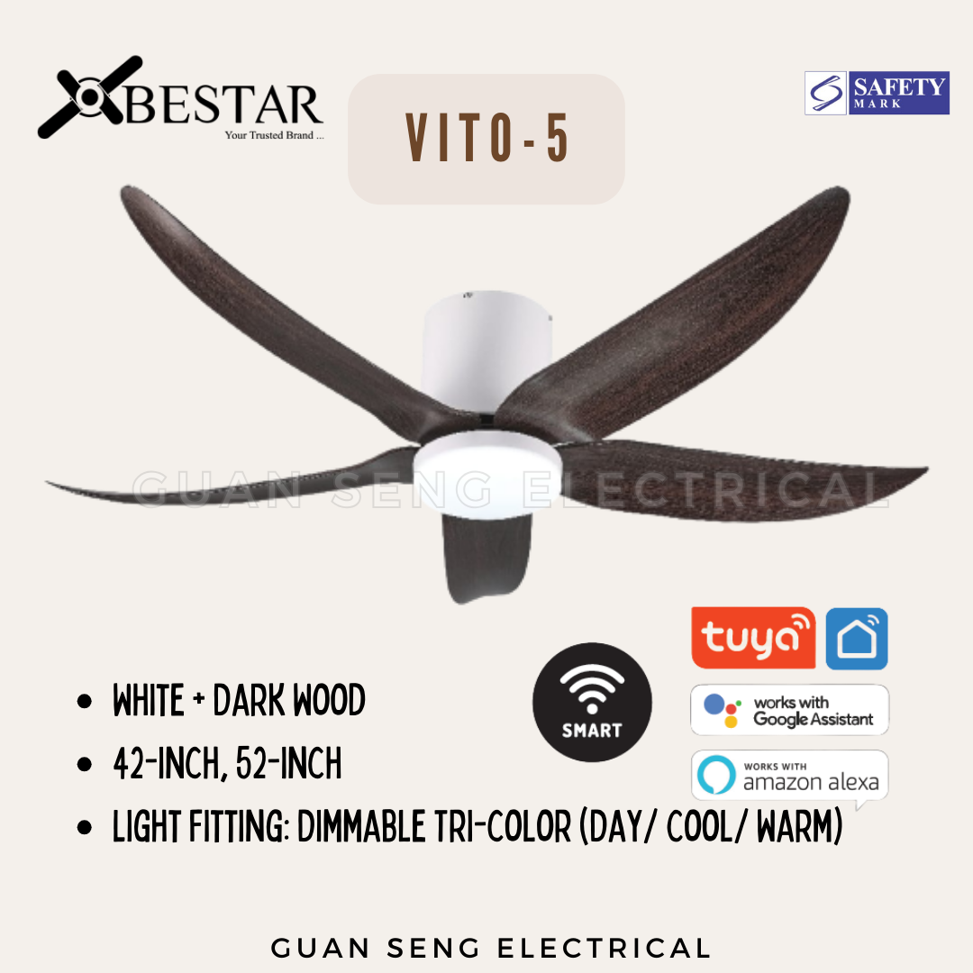BESTAR VITO-5 42" 52" Hugger Smart Wifi Control DC Motor Ceiling Fan
