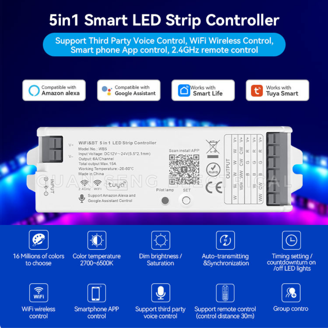 5in1 Smart LED Strip Light Controller WIFI TUYA 12V 24V