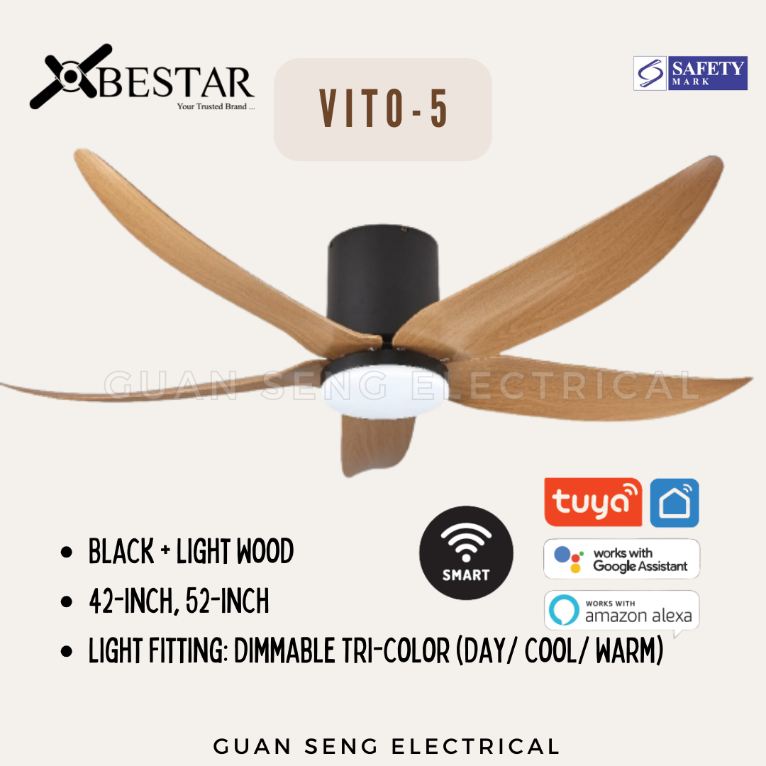 BESTAR VITO-5 42" 52" Hugger Smart Wifi Control DC Motor Ceiling Fan