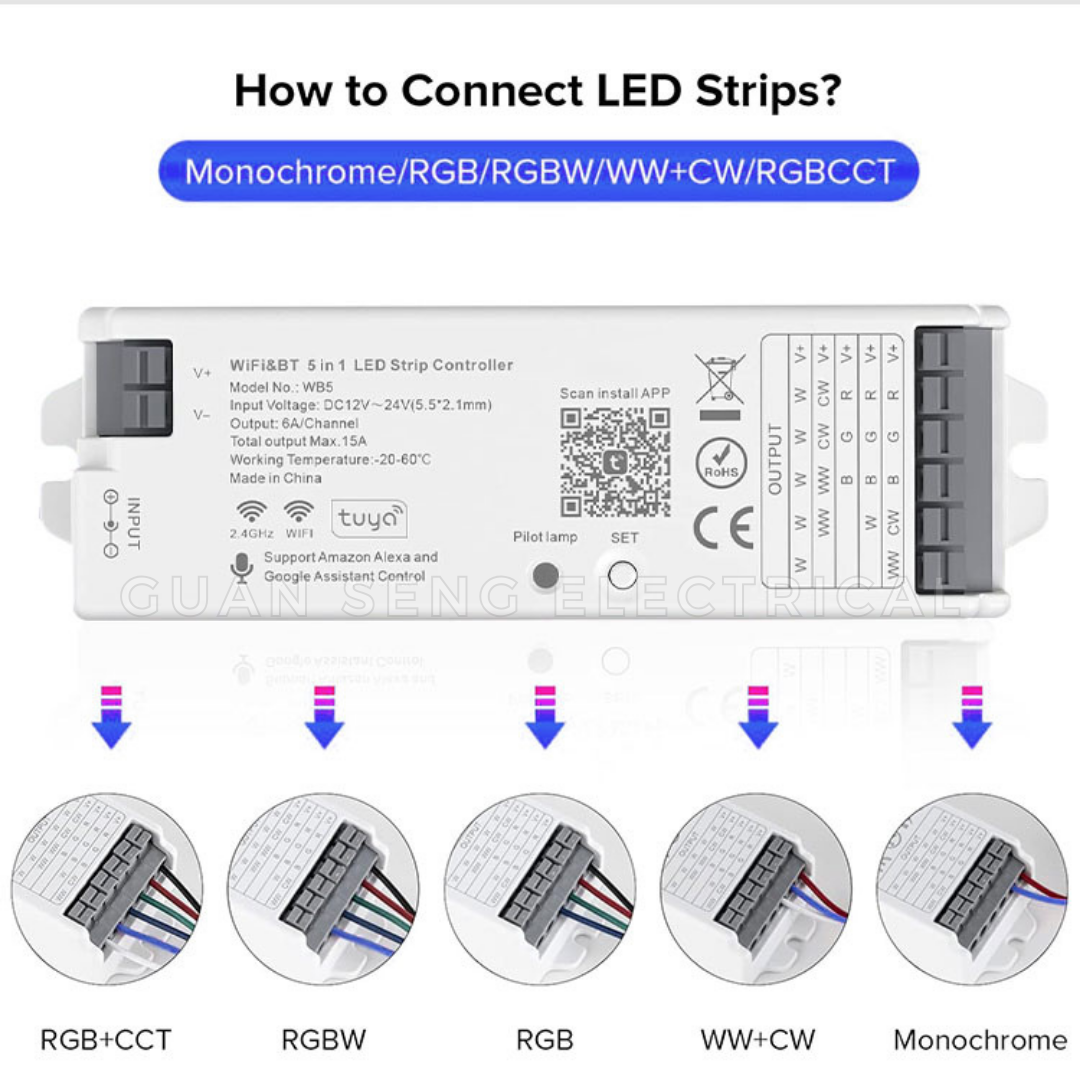 5in1 Smart LED Strip Light Controller WIFI TUYA 12V 24V